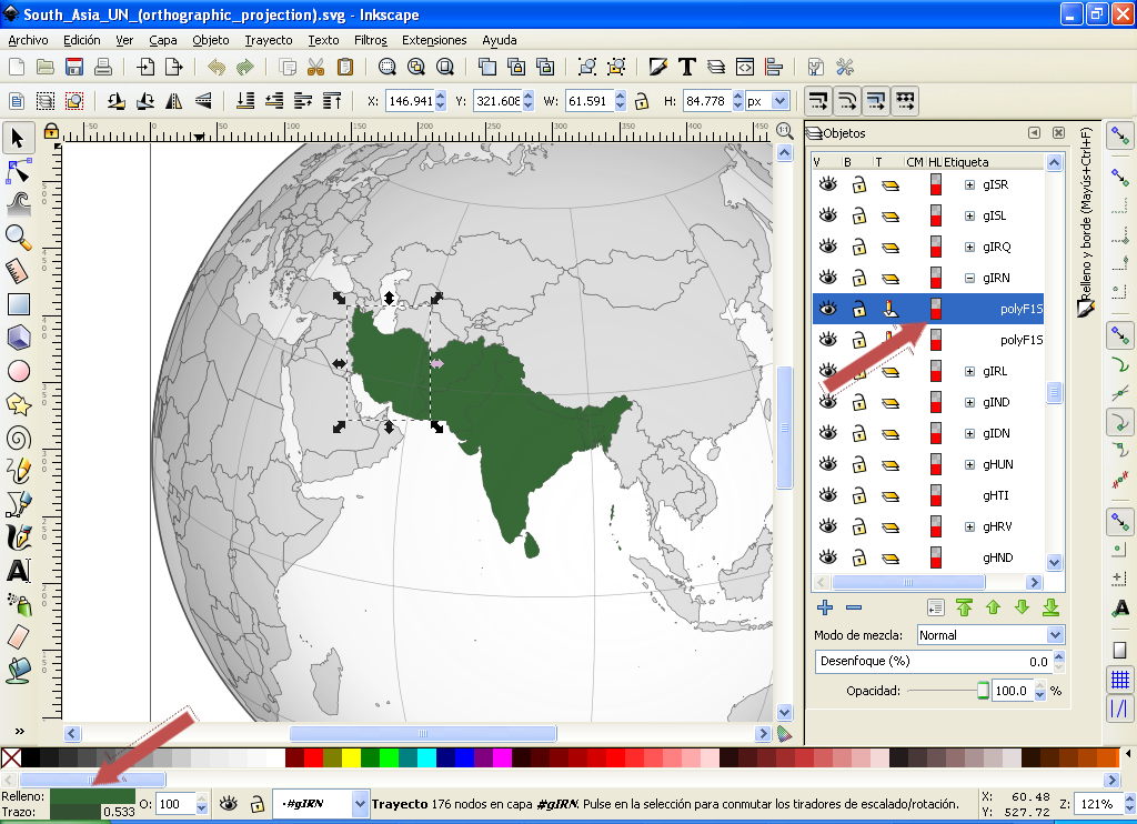 Inkscape node editor working on a vector path